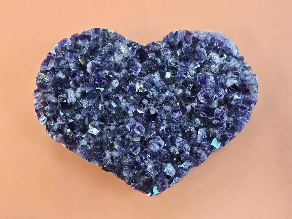 Carved Amethyst Heart Shape | Purple Uruguay Crystal, for Home Decor, Stand